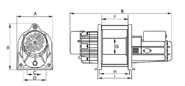 Размеры электрической лебдки CWL-300 и CWL-300L